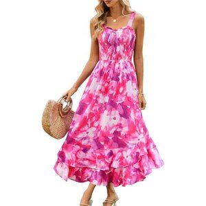 Women's Summer Floral Boho Dress Square Neck 025
